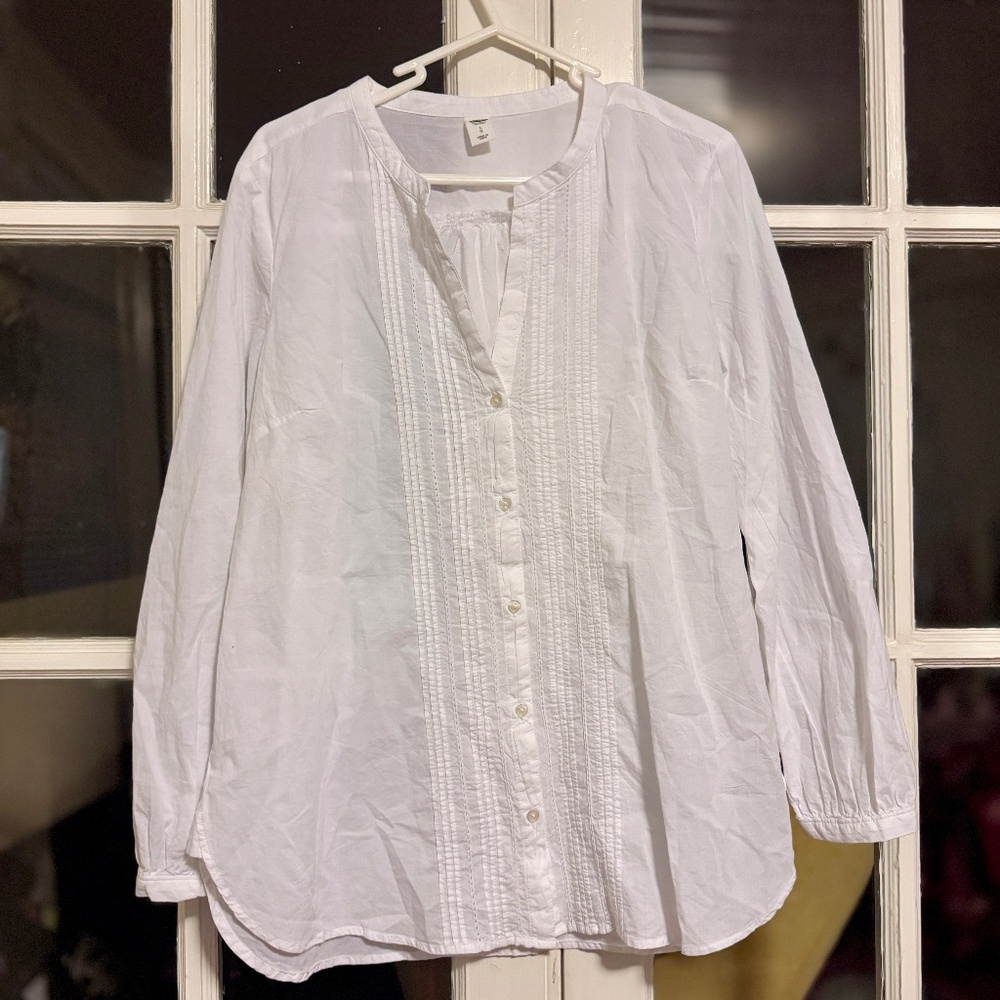 NWT Old Navy Women's Boho White Cotton Long Sleeve Button-Up Shirt Blouse Sz. L